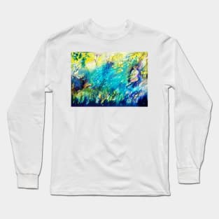 FLUTE PLAYING PAN AND DEER IN GREEN FOREST Long Sleeve T-Shirt